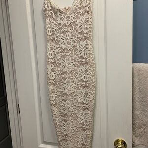 NOOKIE PARIS LACE MIDI DRESS small color Ivory/white chi lining NWT